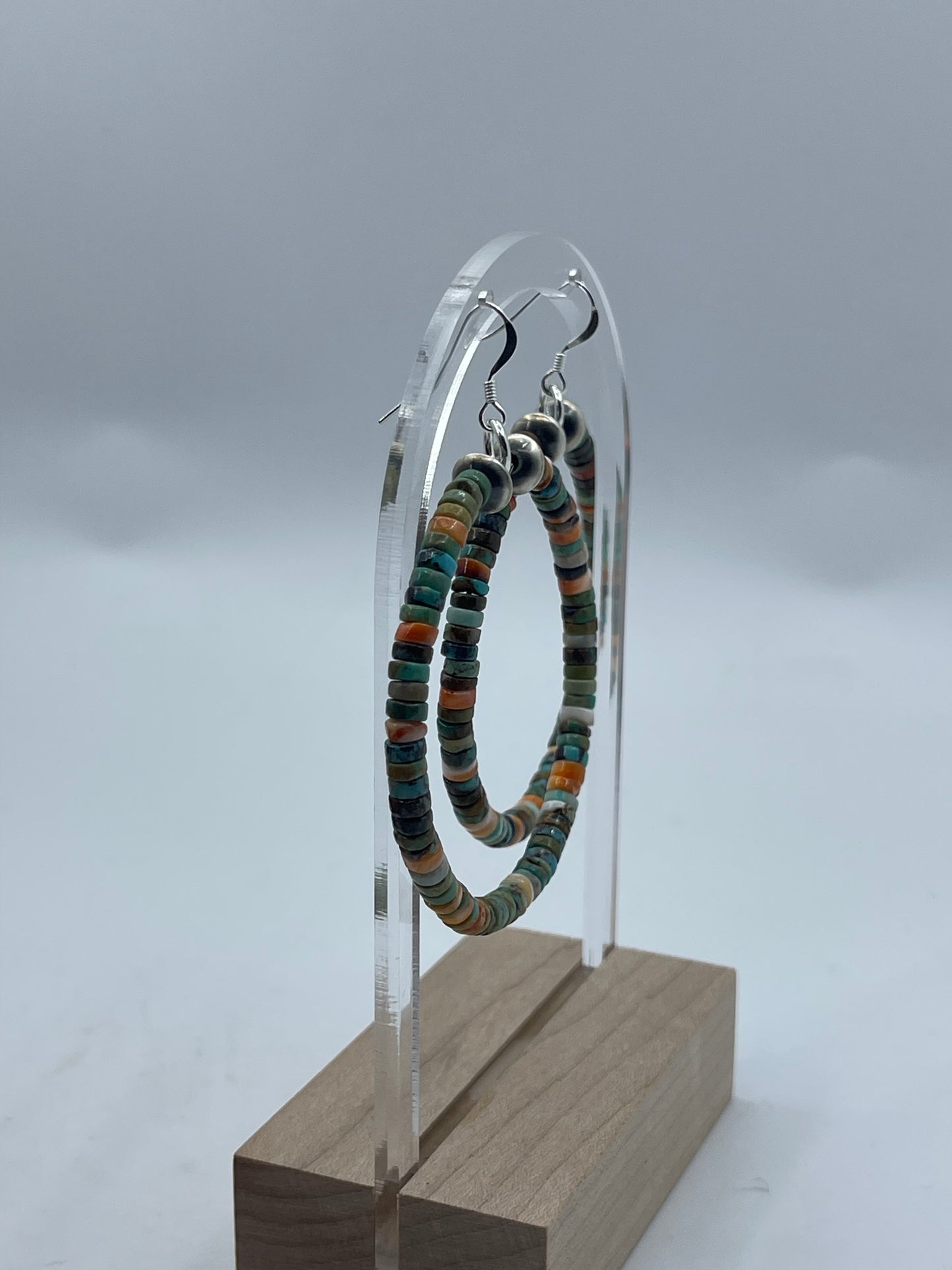 Spiney Oyster and Turquoise Heishi Bead Hoops