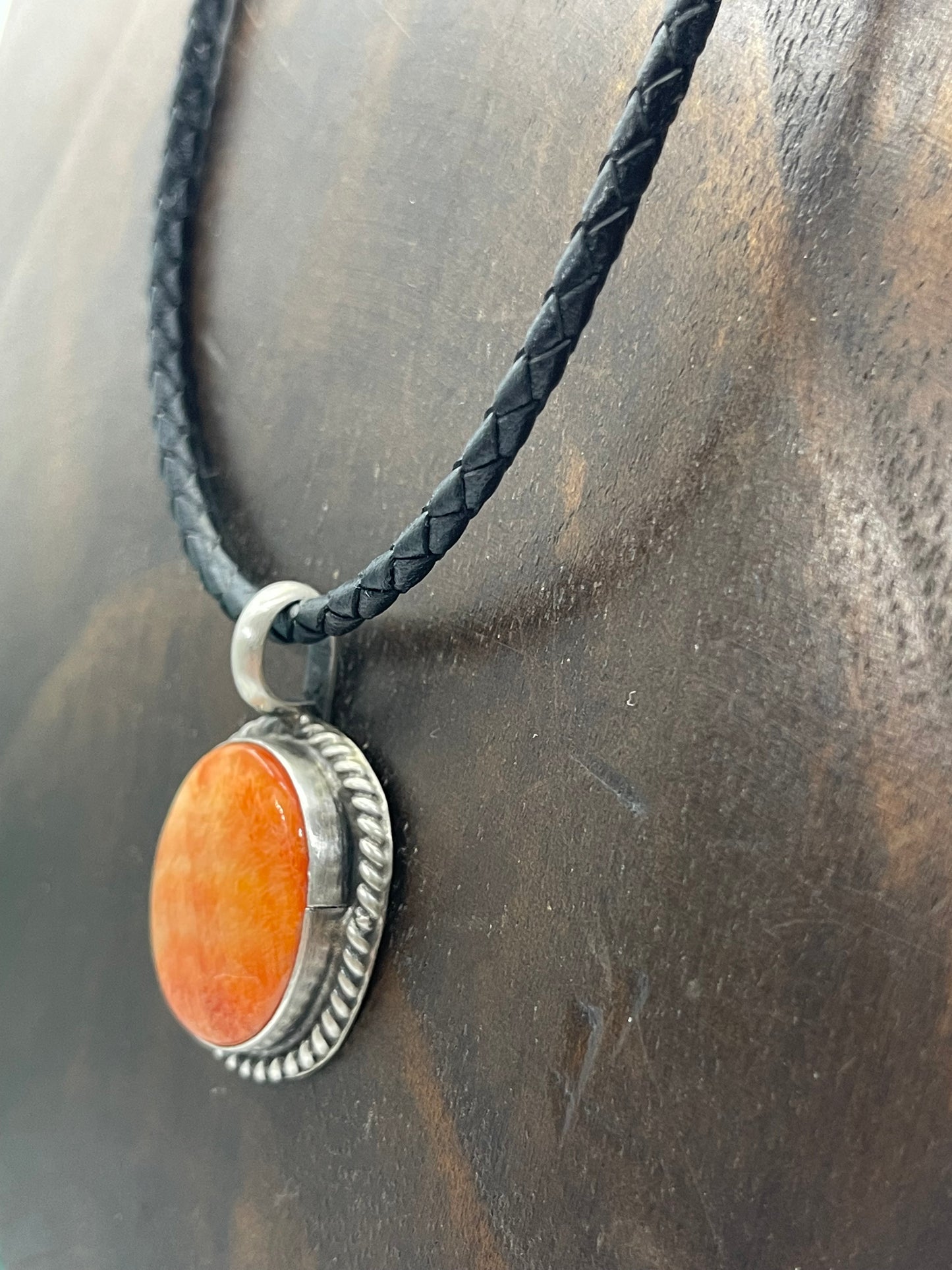 18" Orange Spiny Oyster Pendant Necklace