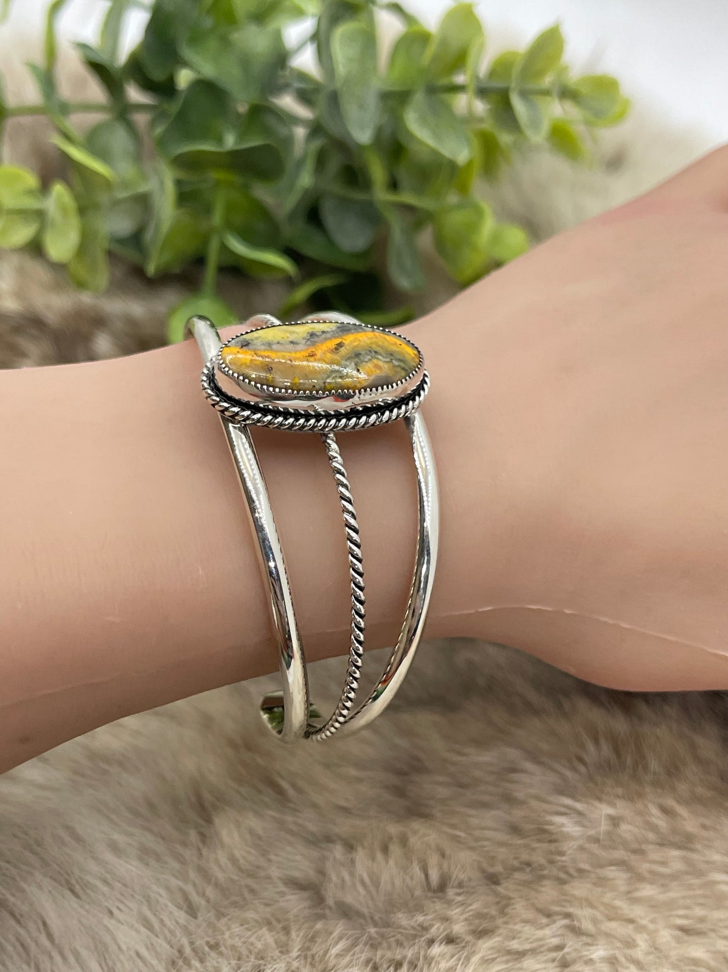 Oval Bumblebee Jasper Cuff By Tina Benally, Navajo