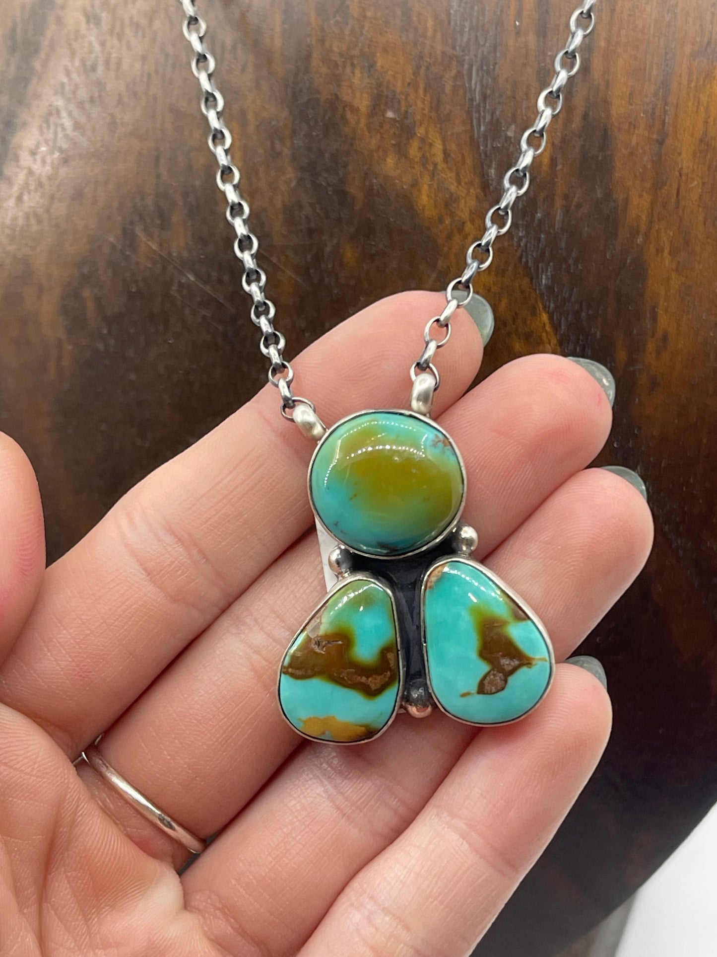16" 3 Stone Kingman Turquoise Necklace by Donovan Skeets, Navajo