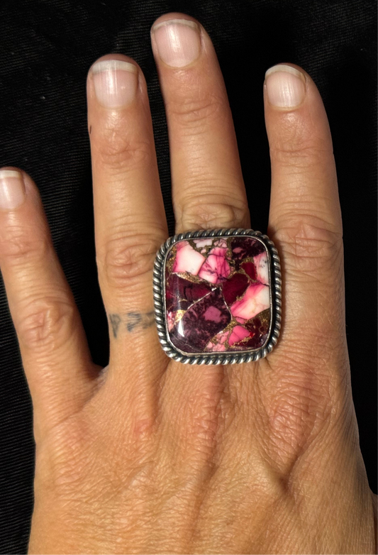 8.0-10.0 Dahlia Rose Adjustable Ring by Alfred Martinez, Navajo