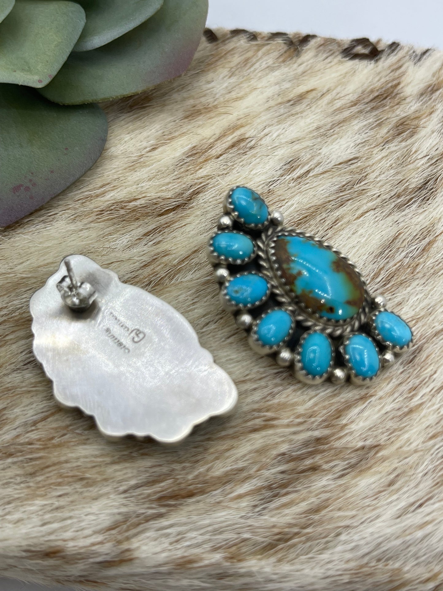 Half Cluster Kingman Turquoise Earrings