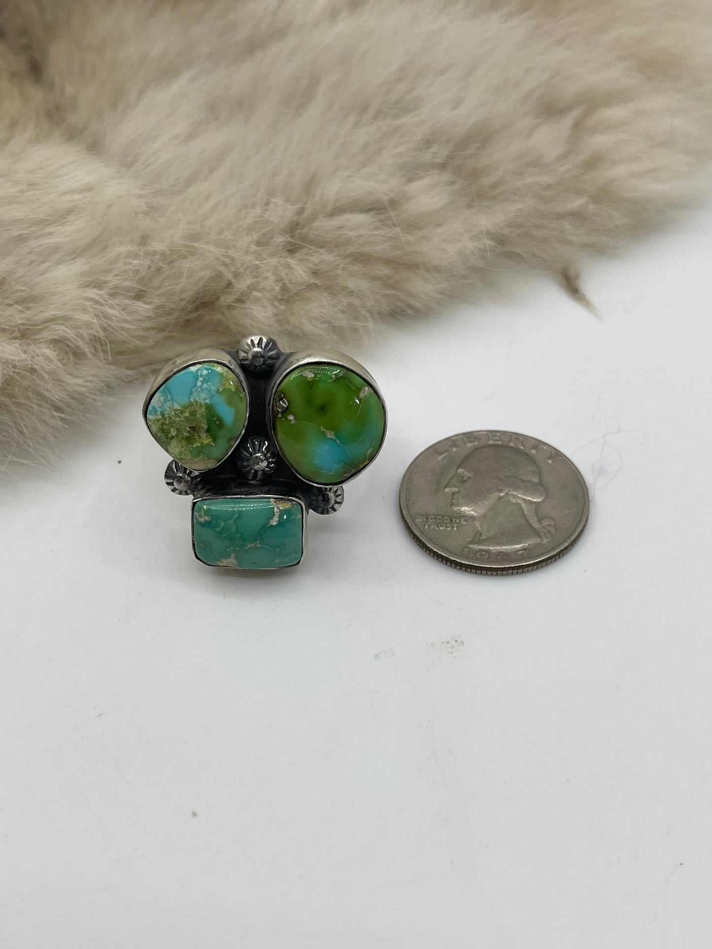 Adjustable (7.0-10.0) 3 Stone Sonoran Gold Turquoise Ring