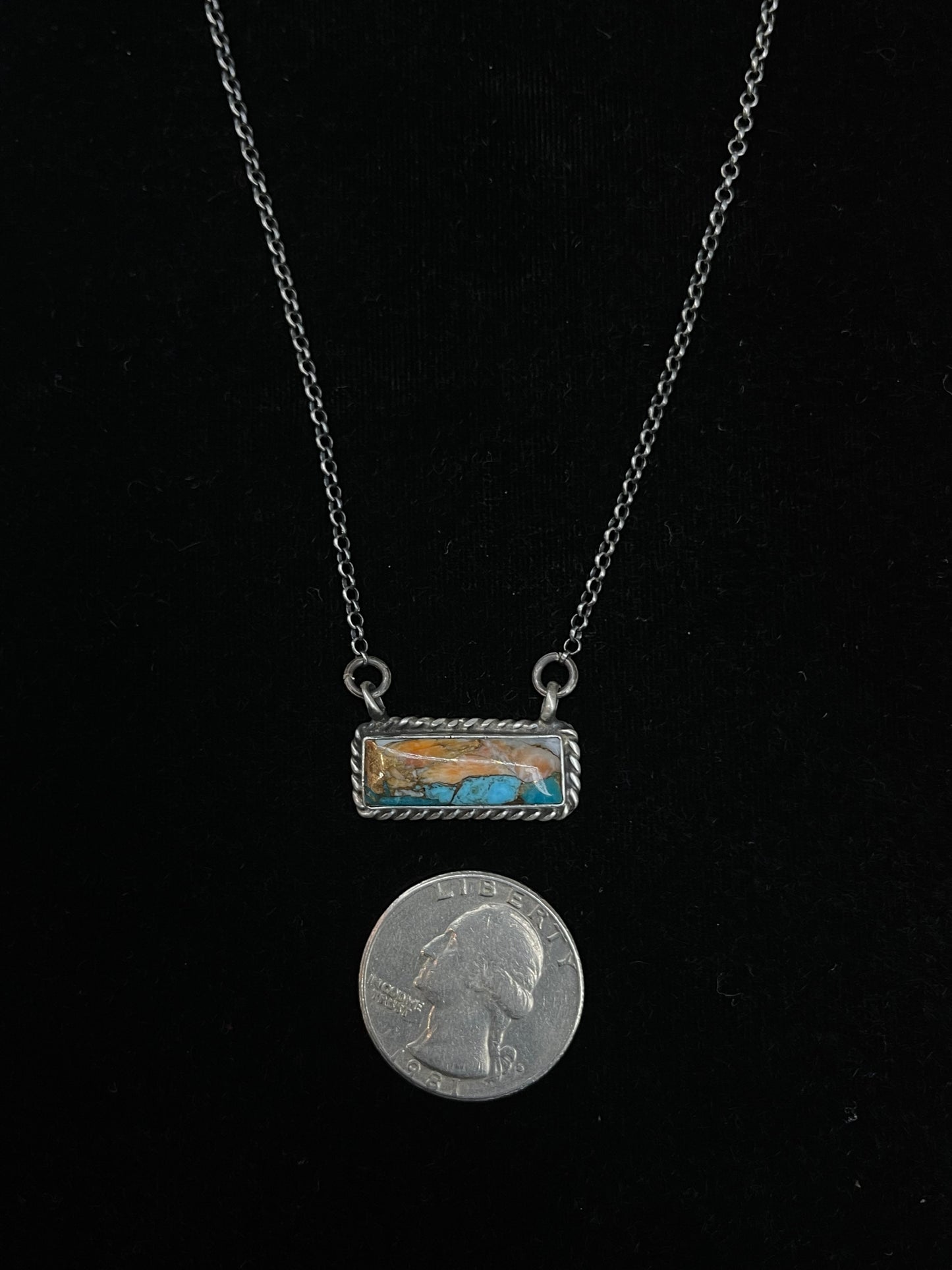 16" Spiny Turquoise Bar Necklace by Marie Jones, Navajo