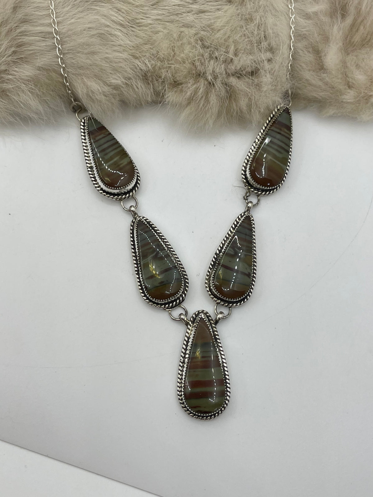 5 Stone Necklace & Earring Set Owyhee Picture Jasper by Joe Begay, Navajo