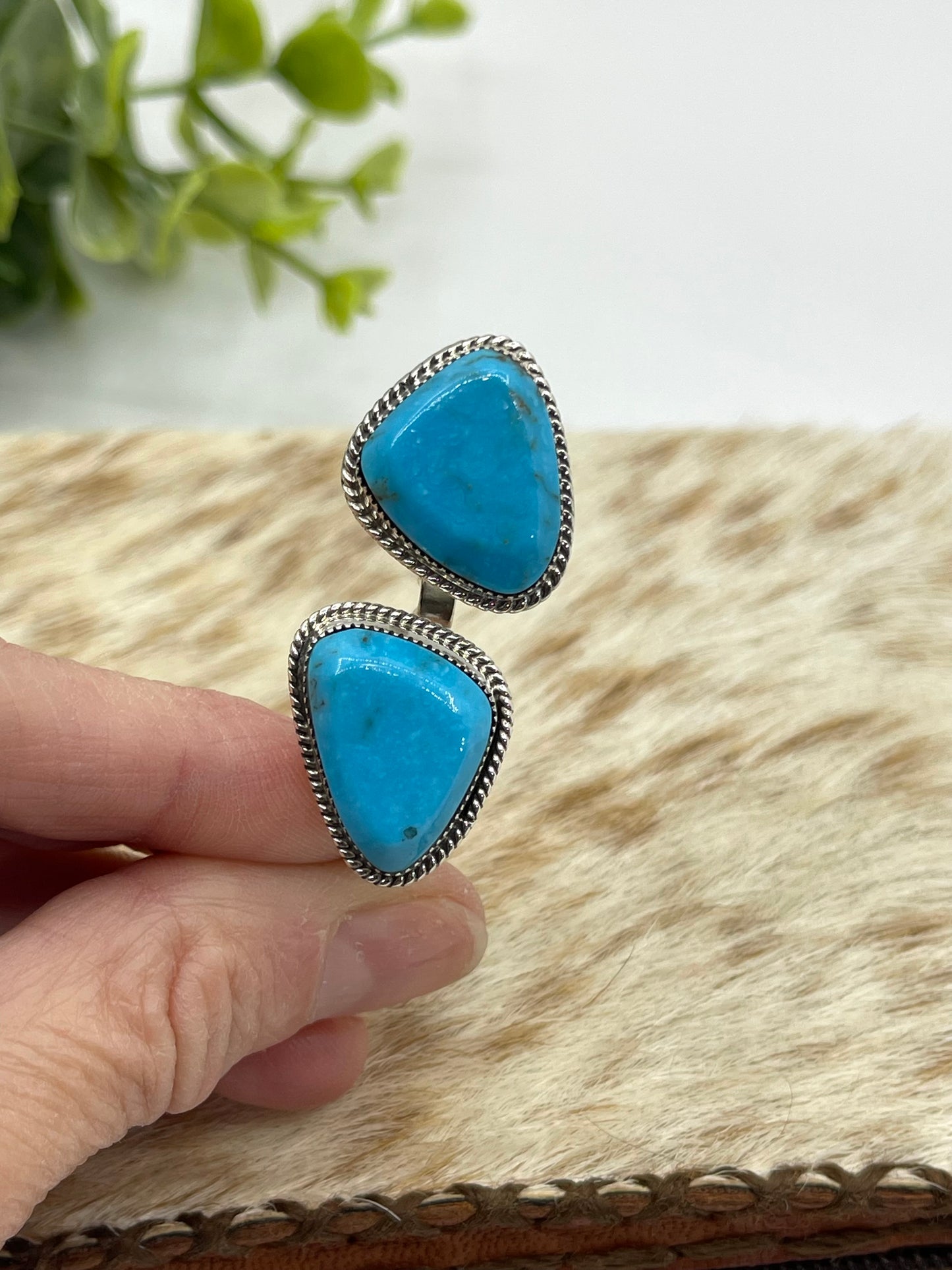 7.0 & 8.0 Turquoise Double Finger Ring by Bucky Belin, Navajo