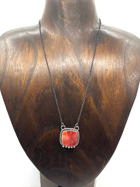 16" Red Spiny Oyster Necklace by Freda Martinez, Navajo