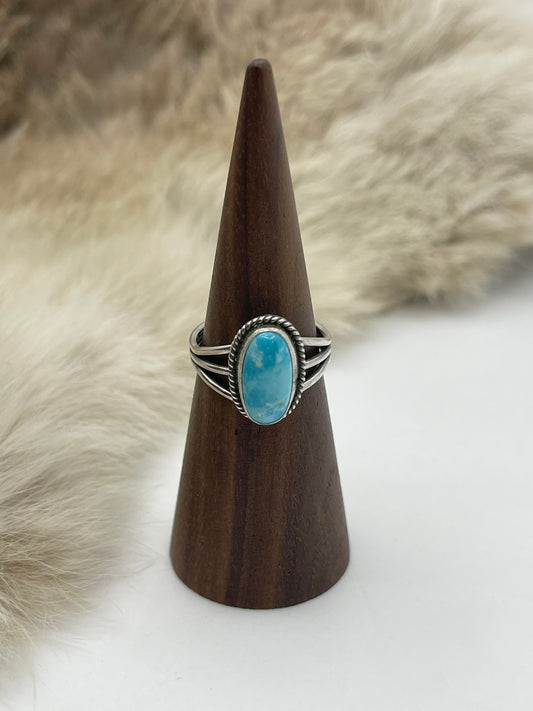 9.0 Turquoise Oval Ring by Judy Largo, Navajo