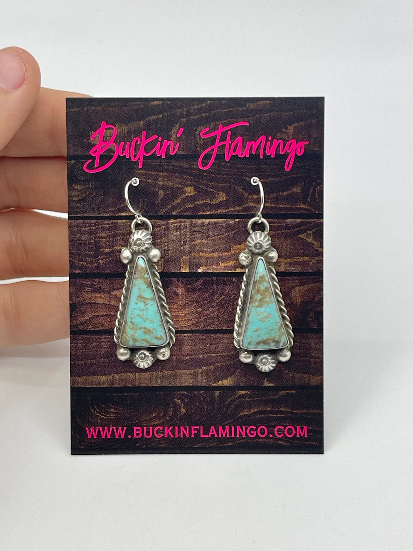 20”+3” #8 Turquoise Square Lariat Necklace Drop & Earring Set by Augustine Largo, Navajo