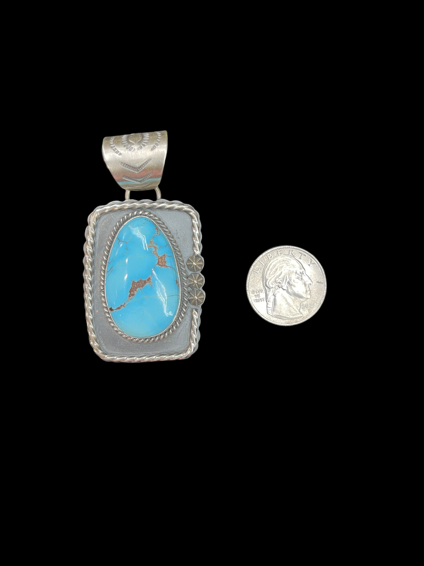 High Grade Kingman Web Turquoise Pendant by Gilbert Platero, Navajo