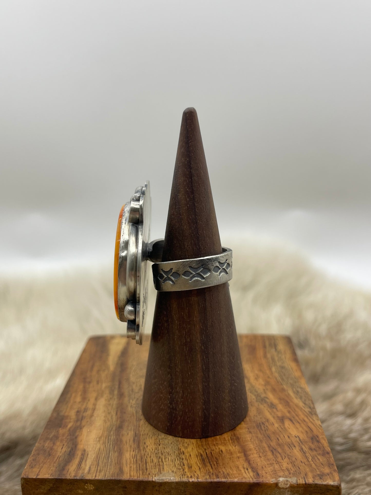 Adjustable Light Orange Ring By Lyle Piaso, Navajo