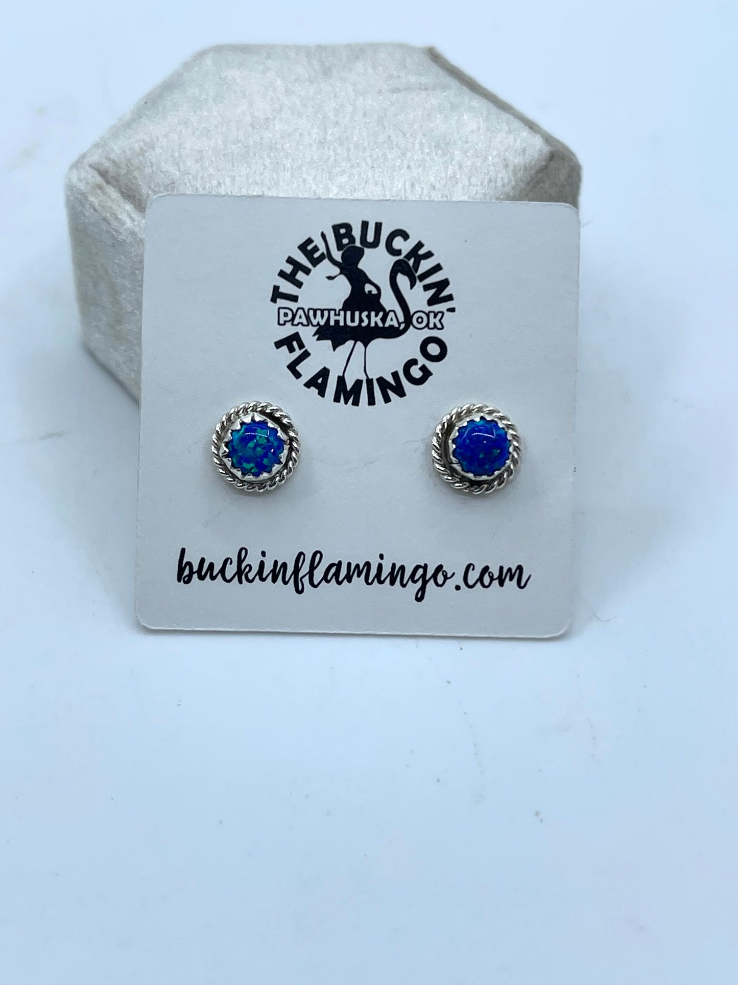 Dark Blue Opal 7.5 mm Post Earrings by Larson Chee, Navajo