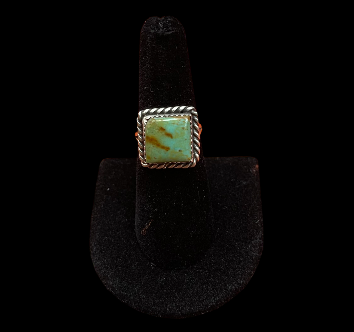 7.0 Kingman Turquoise Square Ring by Freda Martinez, Navajo