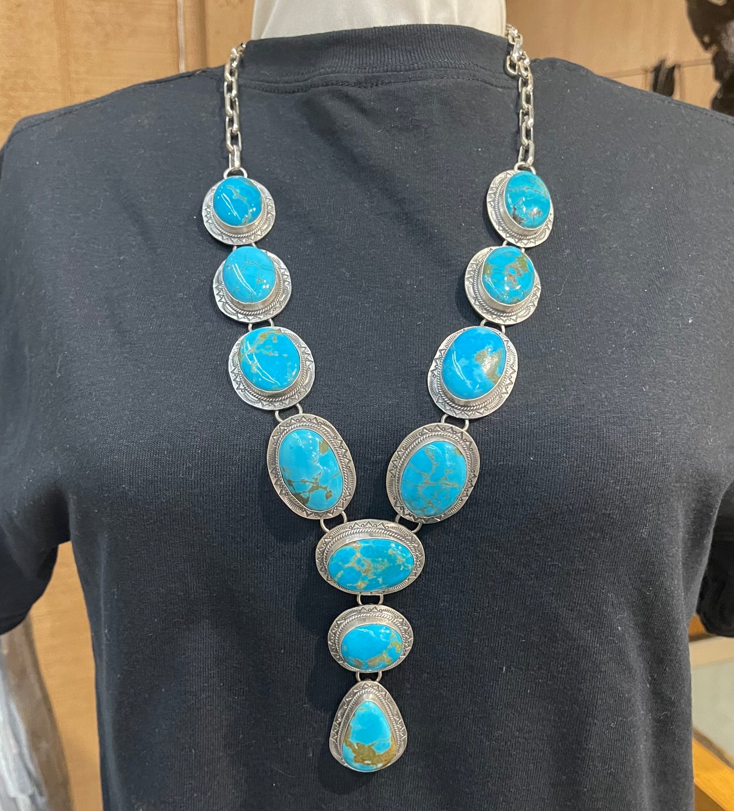 30" Sleeping Beauty Turquoise Lariat by J. Piaso Jr., Navajo