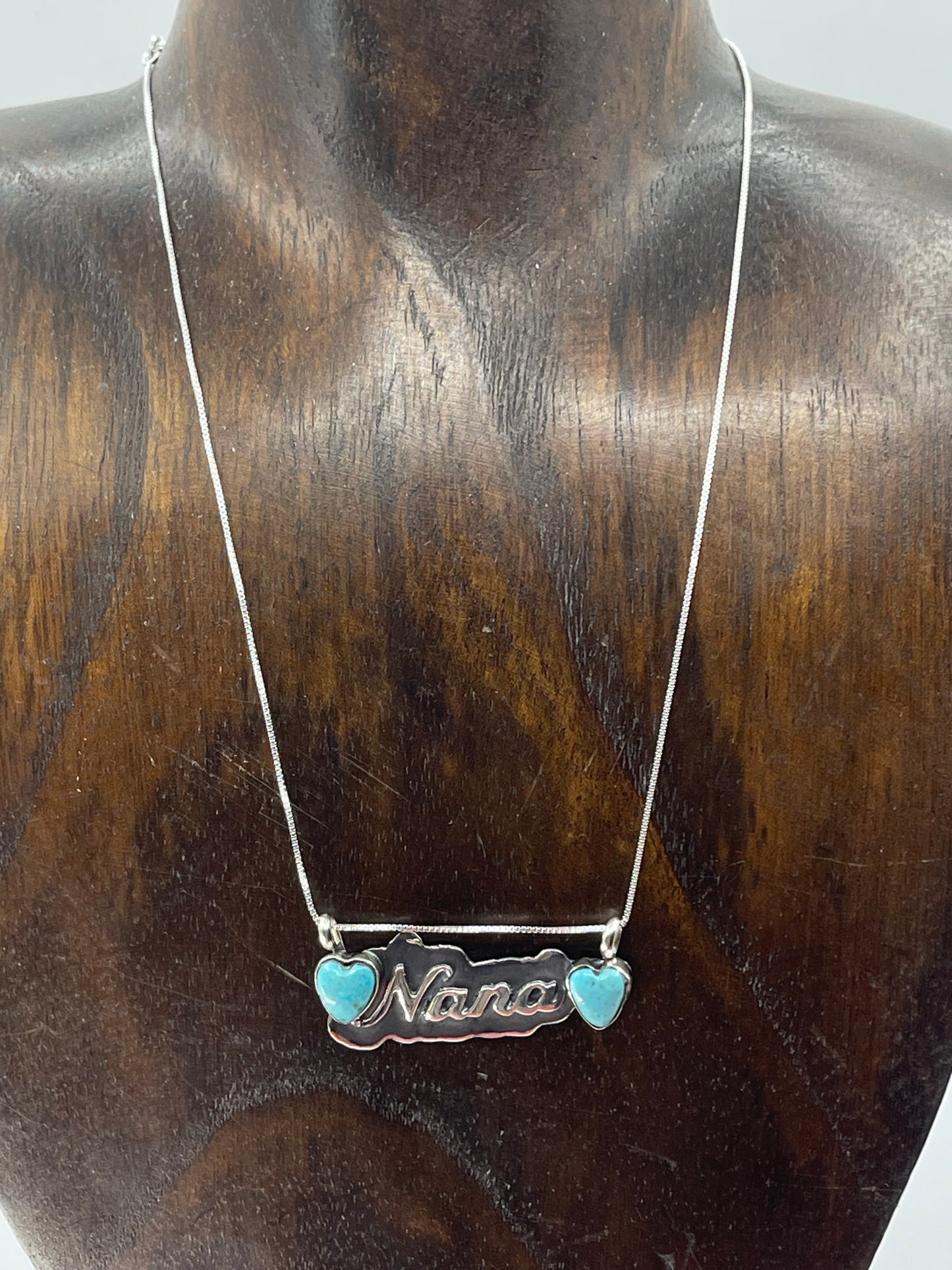 LOT 9 A 11/30 16" Turquoise Heart "NANA" Necklace by Myra Benally, Navajo