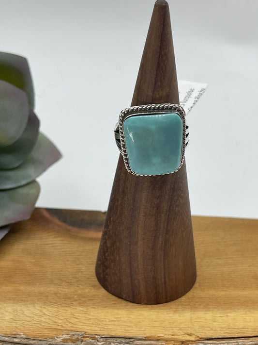 5.5 Turquoise Square Ring by Sheena Jack, Navajo