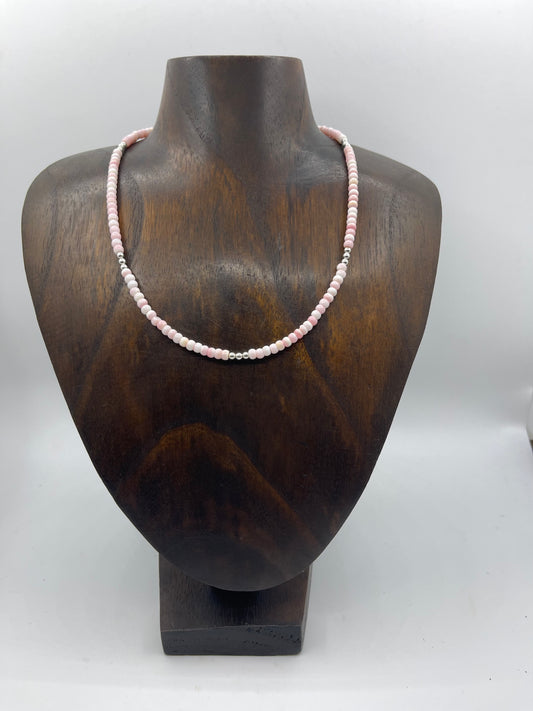 16" 4mm Pink Conch Shell Necklace with Silver Beads