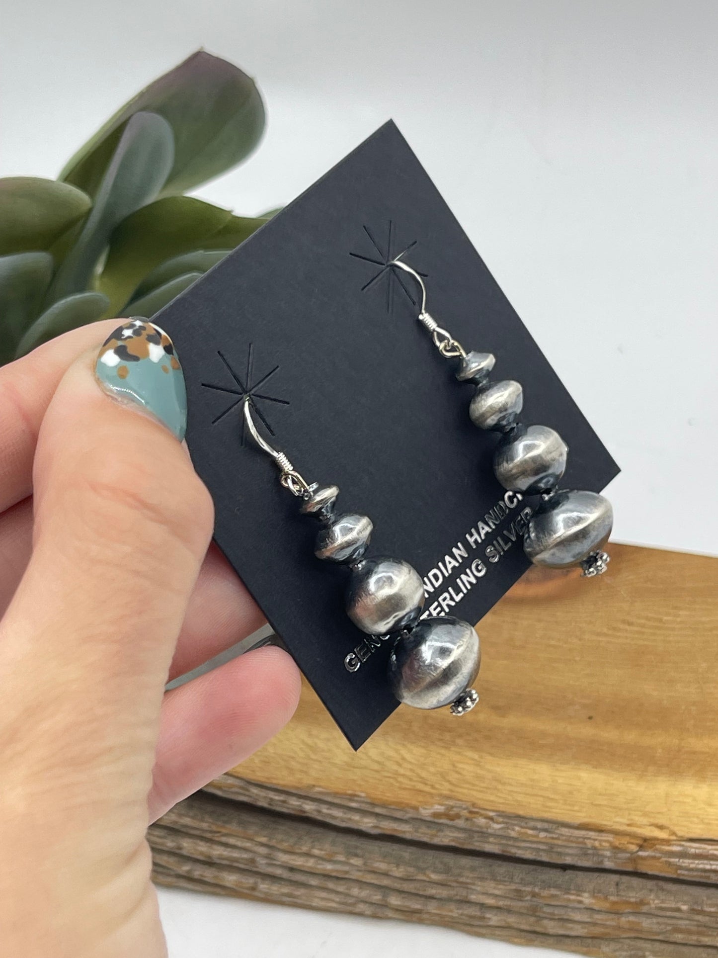 6mm-13mm Handmade Navajo Pearl Dangle Earrings by Treva Jim, Navajo