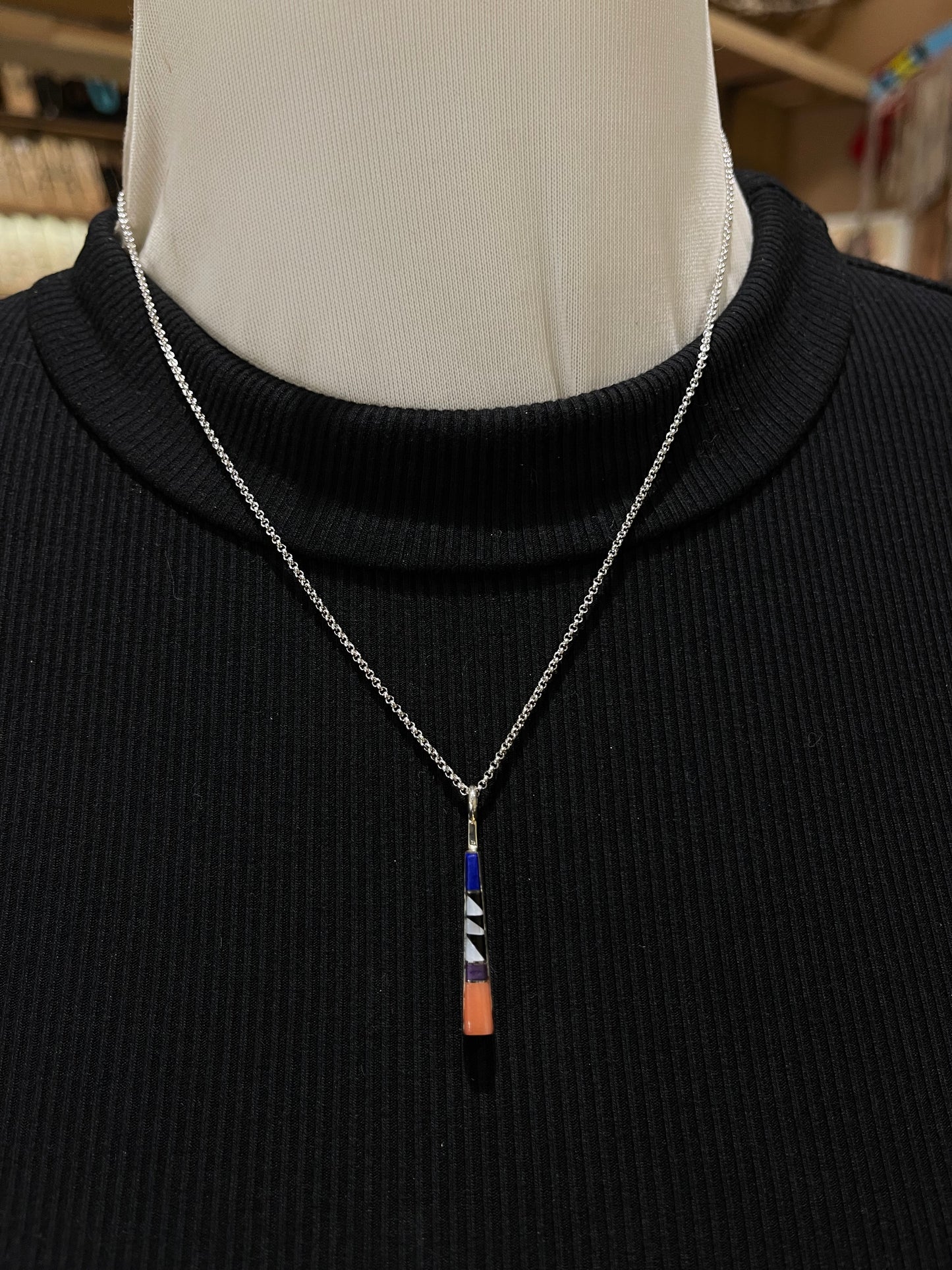18" Zuni Multi Stone Inlay Triangle Necklace