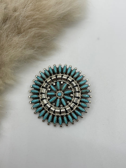 Sleeping Beauty Turquoise Concho Pendant & Pin Combo by Nathaniel Nex, Navajo