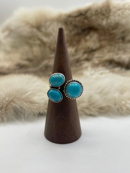 7.0 Semi-Adjustable 3 Stone Turquoise Ring
