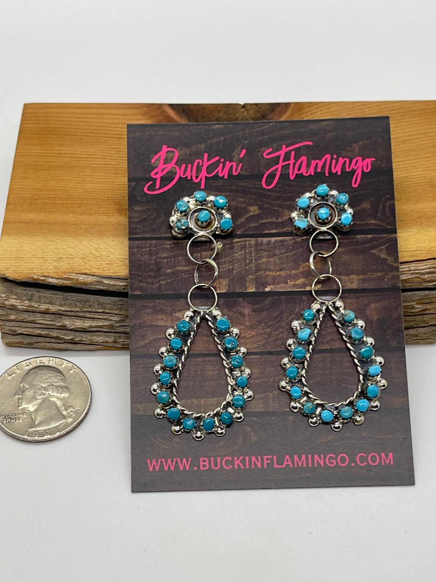 Turquoise Teardrop Post Dangle Earrings by Joanne Cheama, Zuni