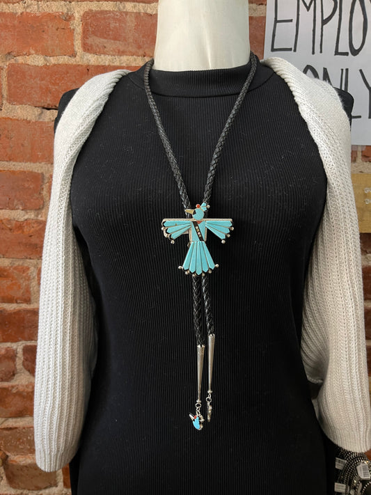 Turquoise Thunderbird Bolo Tie by Michelle Peina, Navajo