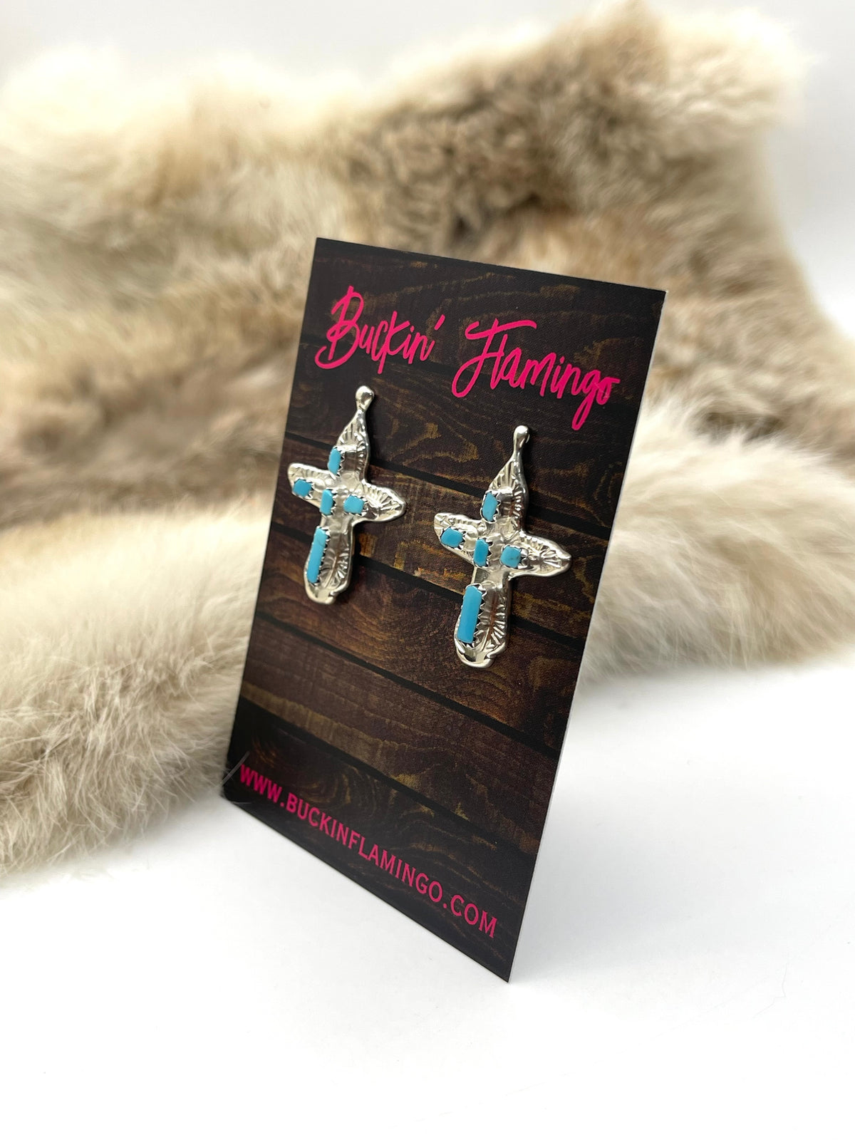 Cross Earrings with Turquoise by Verona Quam, Zuni