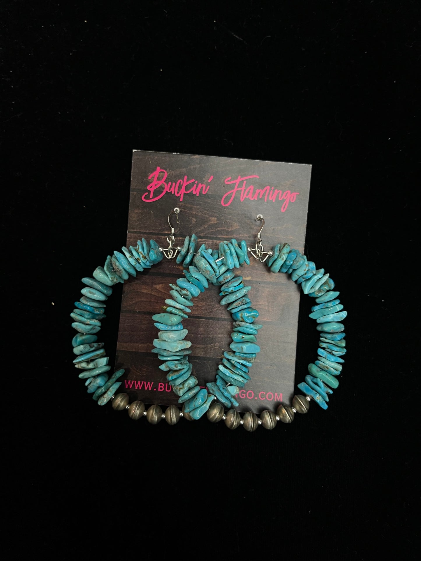 Kingman Turquoise Dangle Hoop earrings by Lucinda Sardo, Navajo