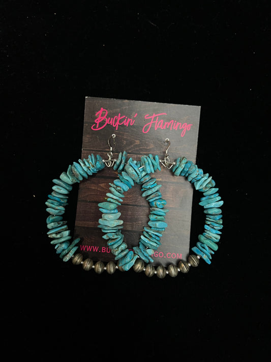 Kingman Turquoise Dangle Hoop earrings by Lucinda Sardo, Navajo