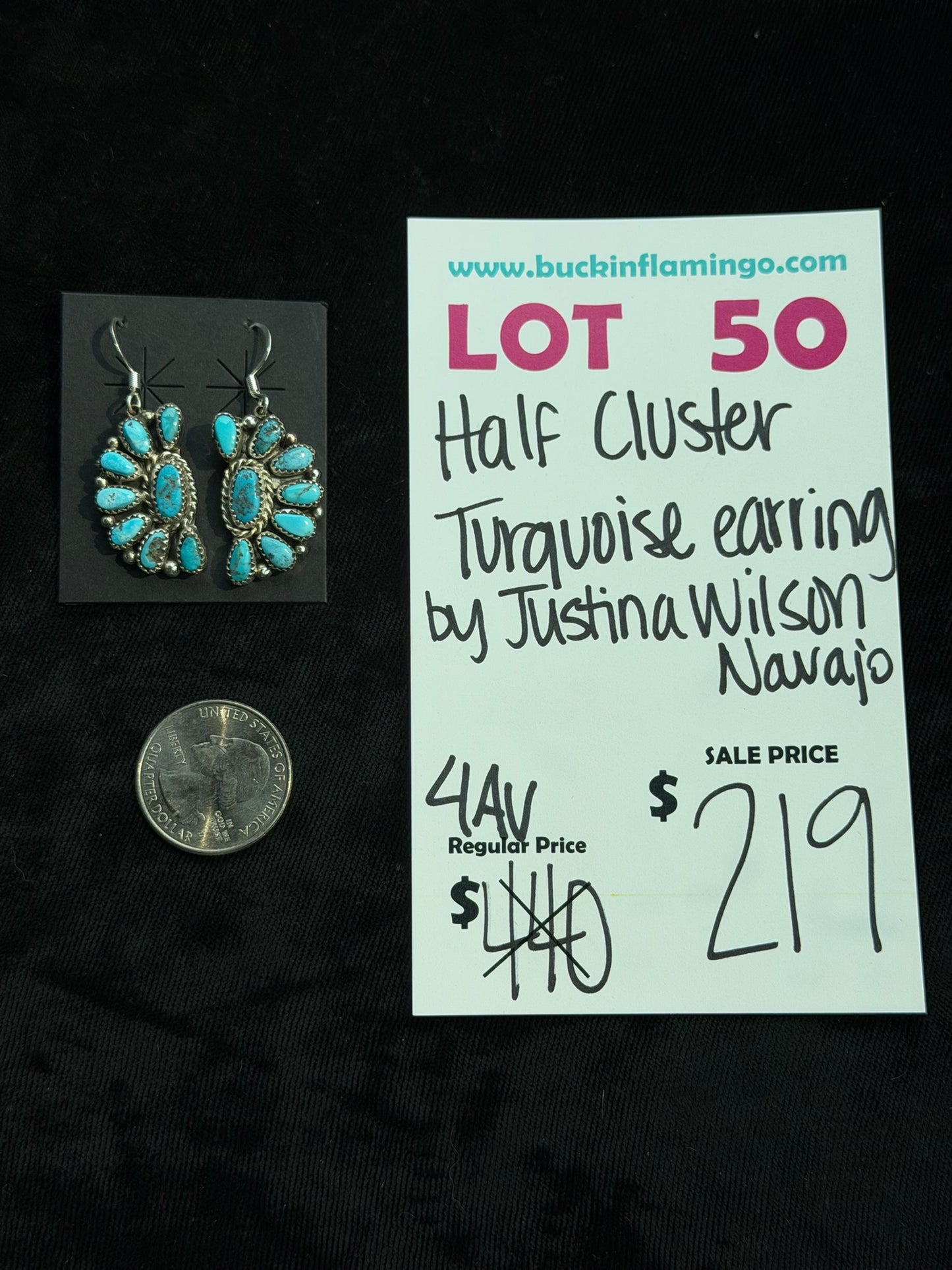 LOT 50 8/9 Half Cluster Turquoise Earring by Justina Wilson, Navajo
