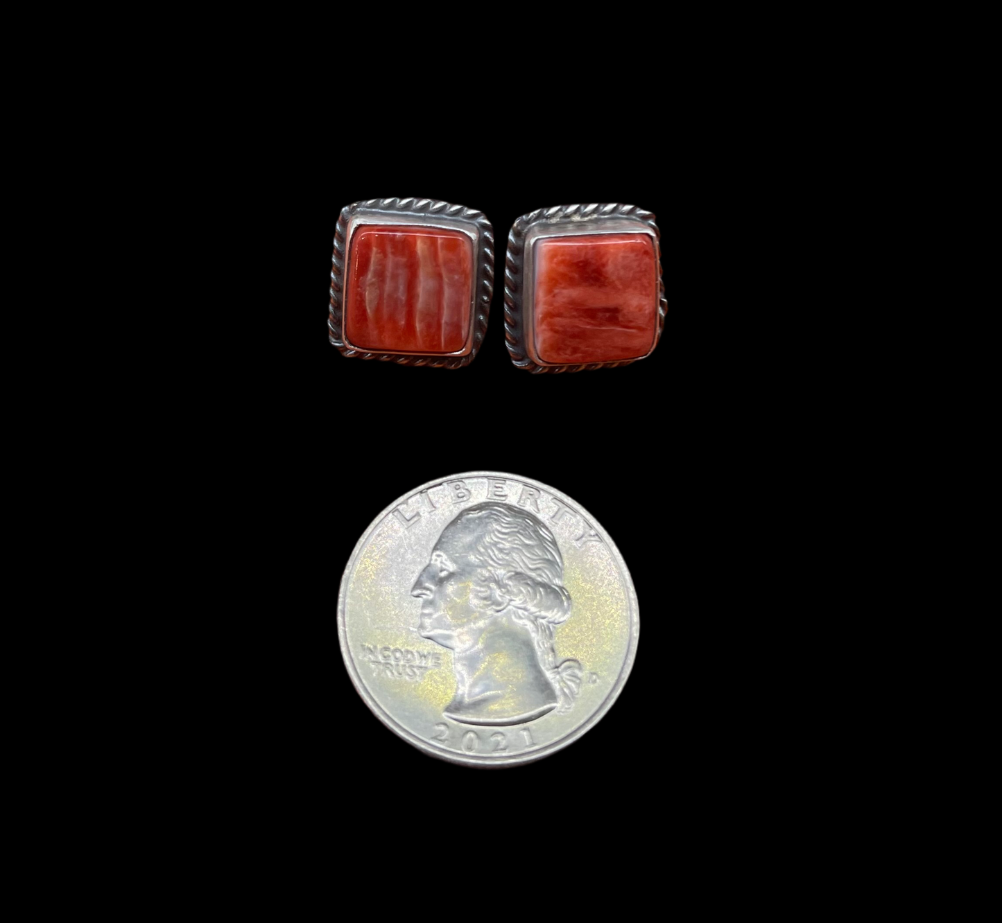 Spiny Oyster Shell Square Post Earrings by Sheryl Kee, Navajo