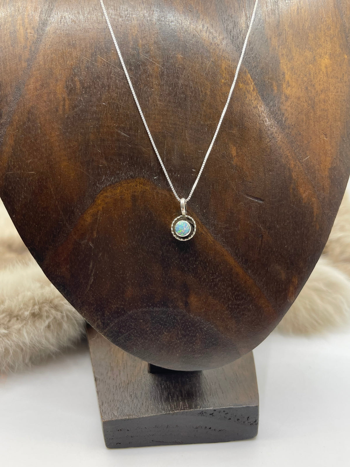 4.6mm Bail 18” White Opal Circle Pendant with Border by Carina Leekity, Zuni