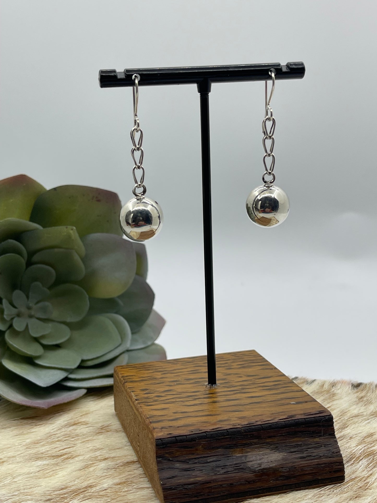 Silver 13mm Navajo Pearls Dangle Earrings by Smokey Gohachu, Zuni