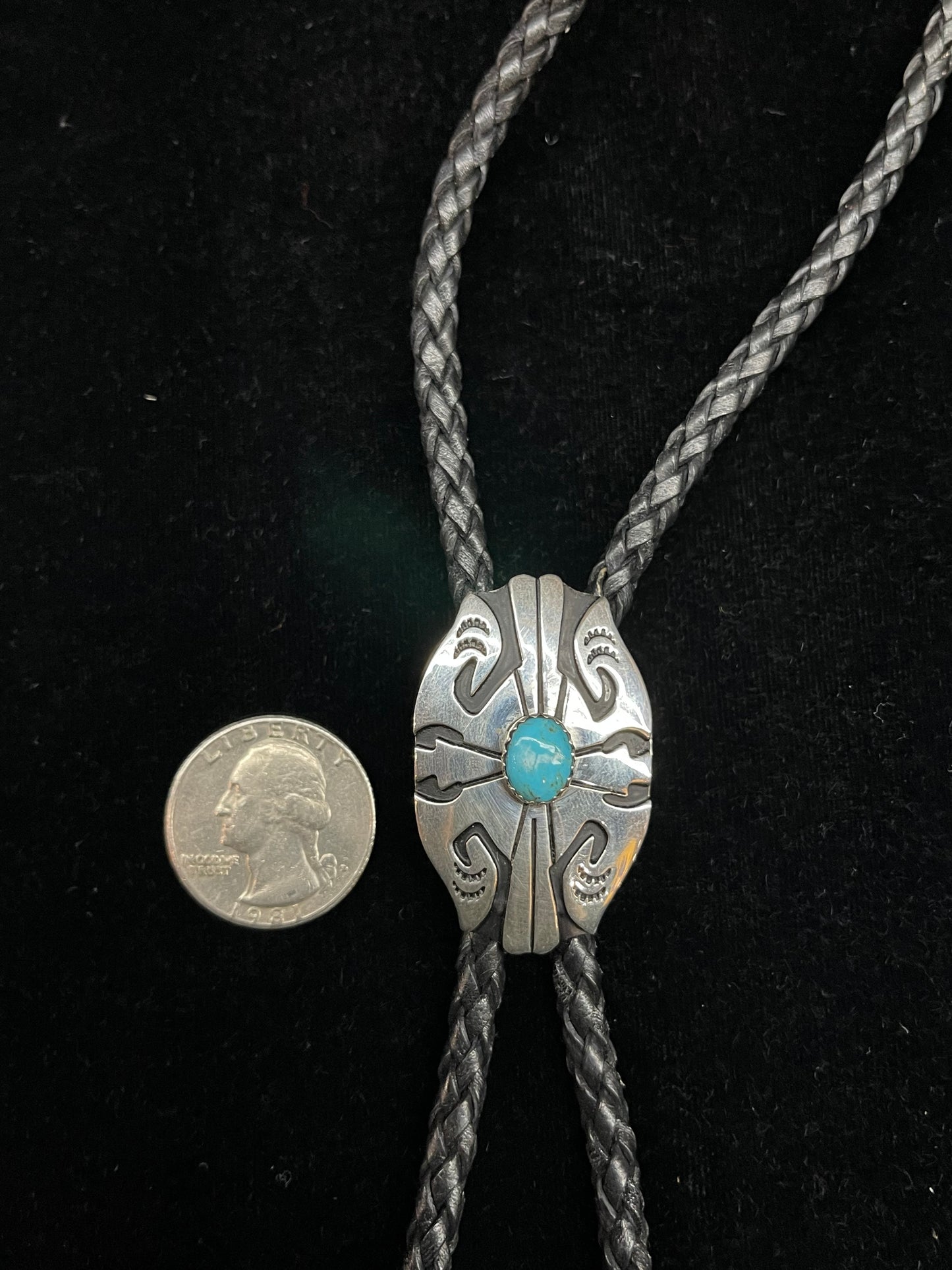 Turquoise and Sterling Silver Bolo Tie by Tommy and Rose Singer, Navajo