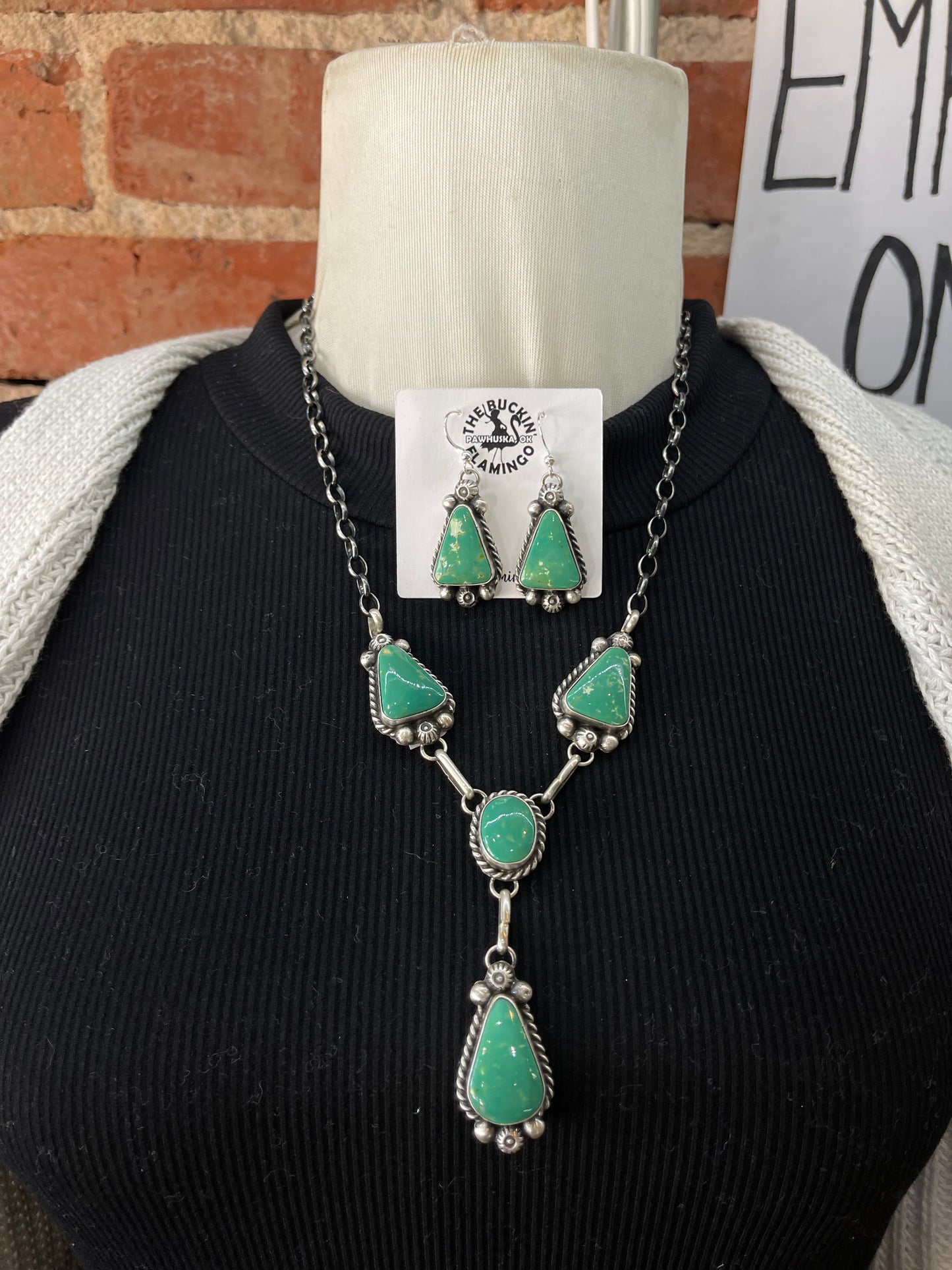 Royston Turquoise Lariat and Earring Set by Augustine Largo, Navajo