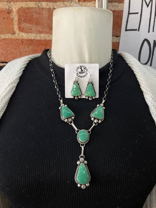 Royston Turquoise Lariat and Earring Set by Augustine Largo, Navajo