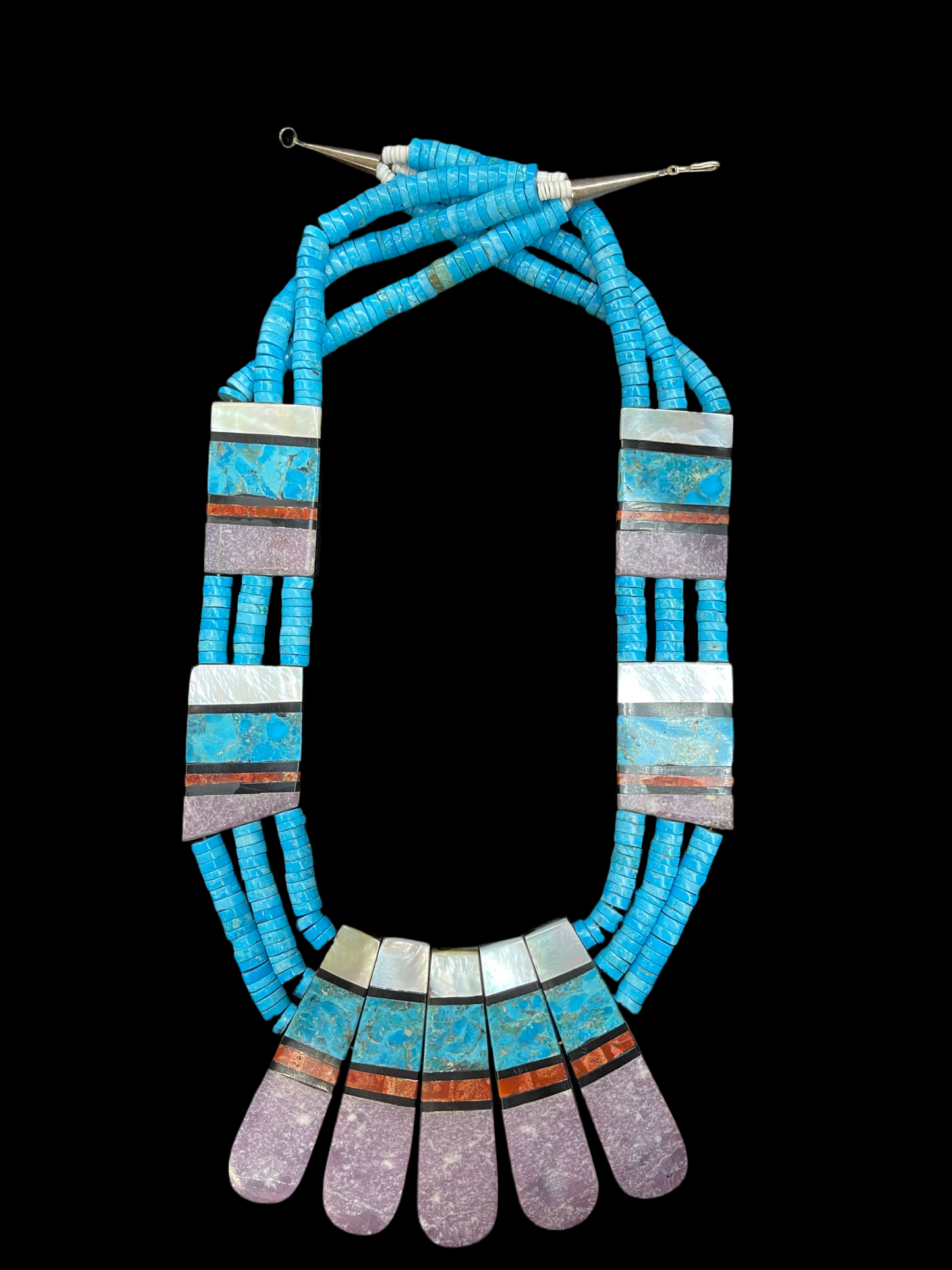 2-Sided 3 Strand Multi-Stone Inlay Necklace, Santo Domingo Made