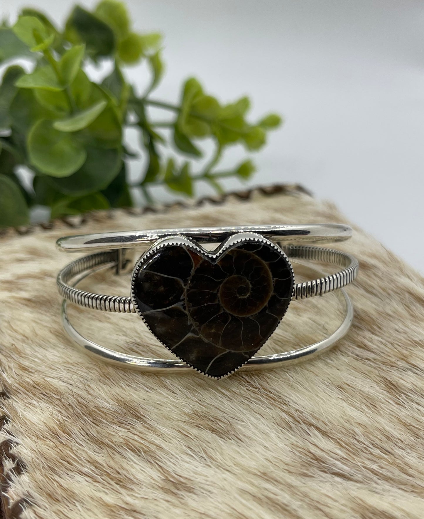 5.5" - 7" Ammonite Fossil Heart Cuff
