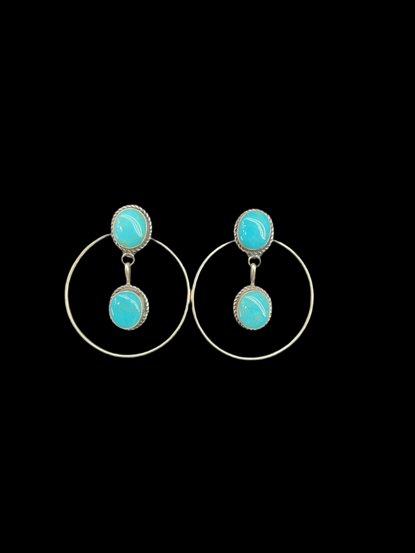 2 Stone Turquoise Hoop Post Earrings by Judith Dixon, Navajo