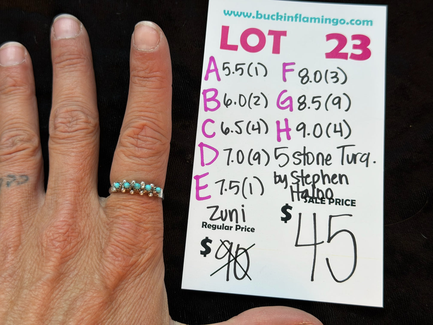 LOT 23 G 8/9 5 Stone Turquoise by Stephen Haloo, Zuni