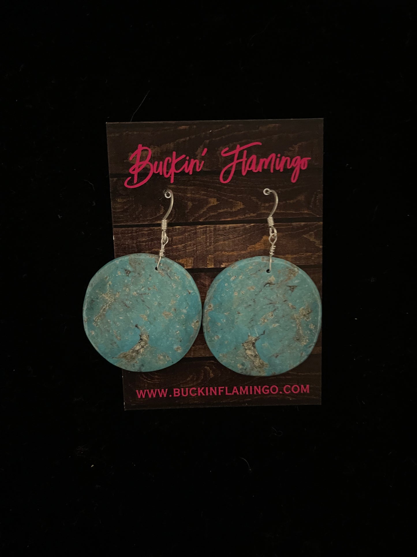Kingman Turquoise Circle Slab Dangle Earrings by Joe and Joeann Garcia, Santo Domingo