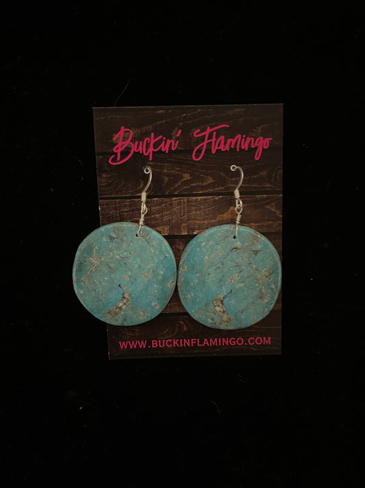 Kingman Turquoise Circle Slab Dangle Earrings by Joe and Joeann Garcia, Santo Domingo