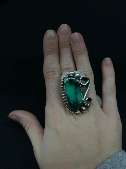 Adjustable Emerald Rose Turquoise Oval Ring by Zia