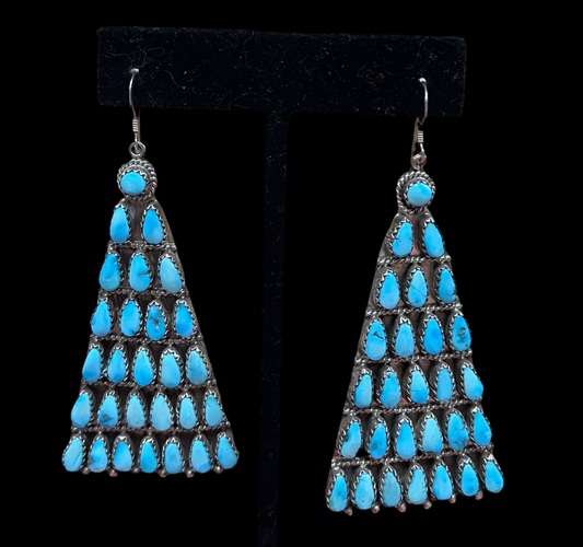 Kingman Turquoise Chandelier Hook Earrings by Alicia J. Wilson, Navajo