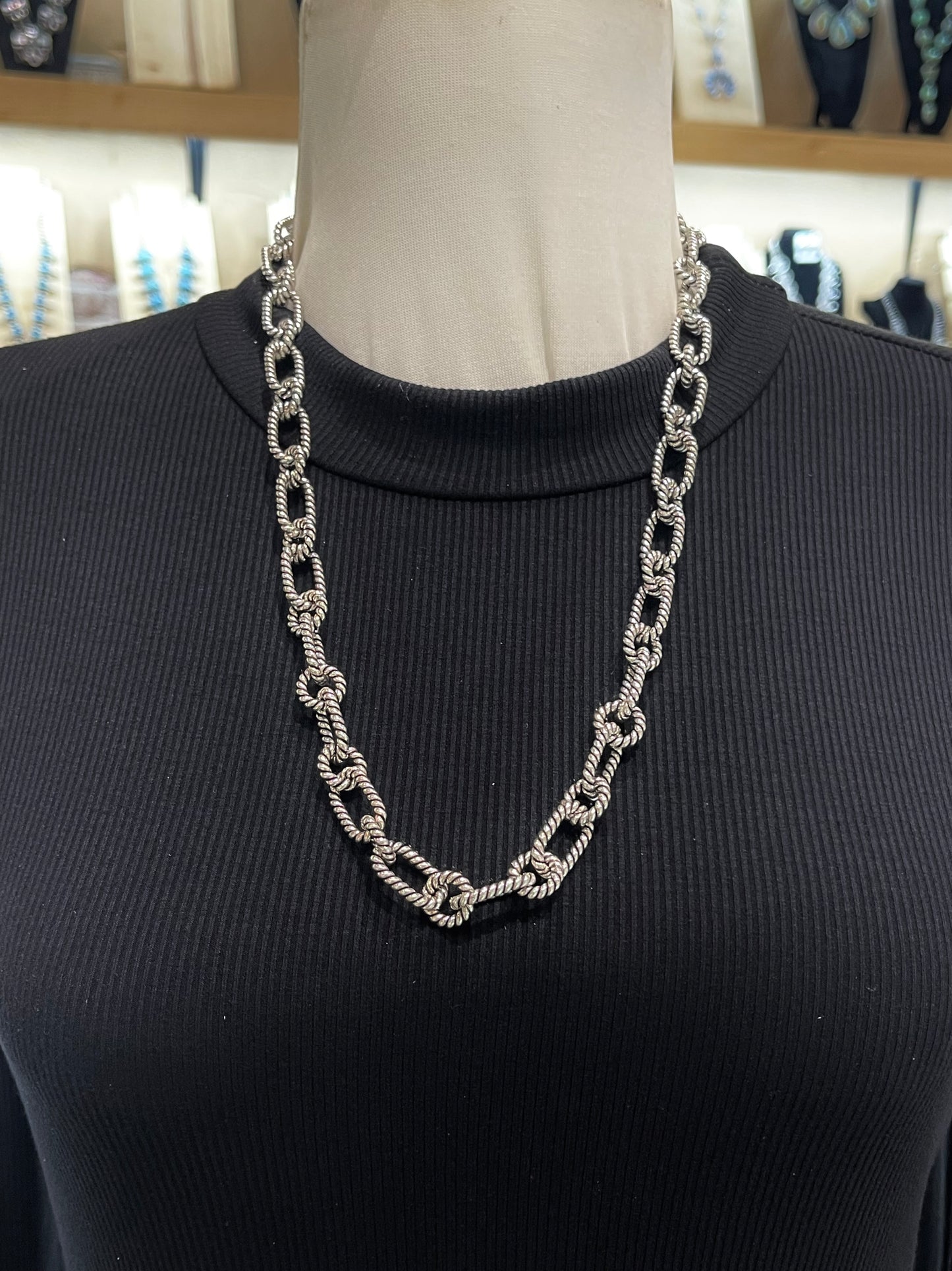 24" Heavy Silver Twisted Wire Paperclip Chain Necklace