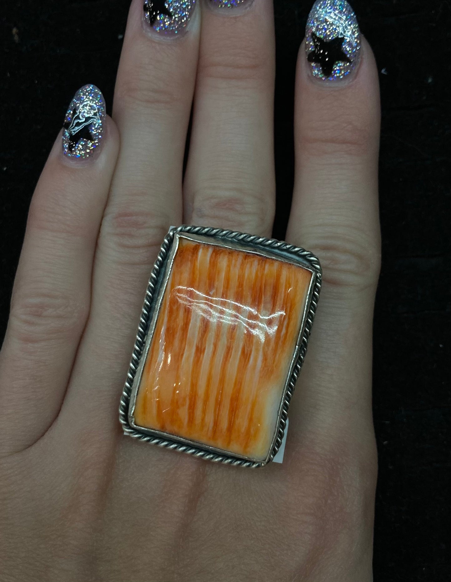 11.0 Orange Spiny Oyster Ring and 12mm Bale Pendant Set by Begay, Navajo