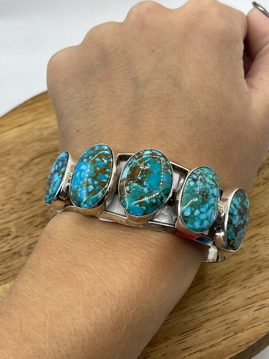 7" 5 Stone High End Kingman Turquoise Cuff by Melvin Jones, Navajo