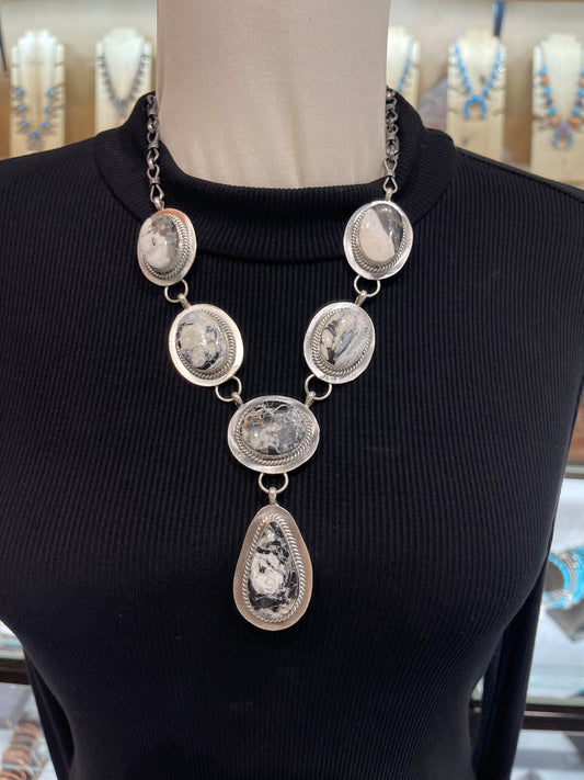 20" + 3" Drop 6 Stone White Buffalo Lariat Necklace by Lyle Piaso, Navajo