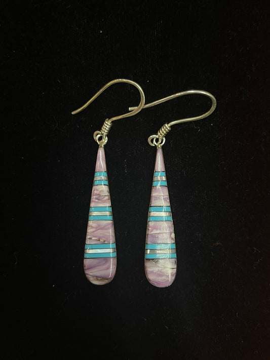 Charoite, Mother of Pearl, and Turquoise Inlay Dangle Earrings